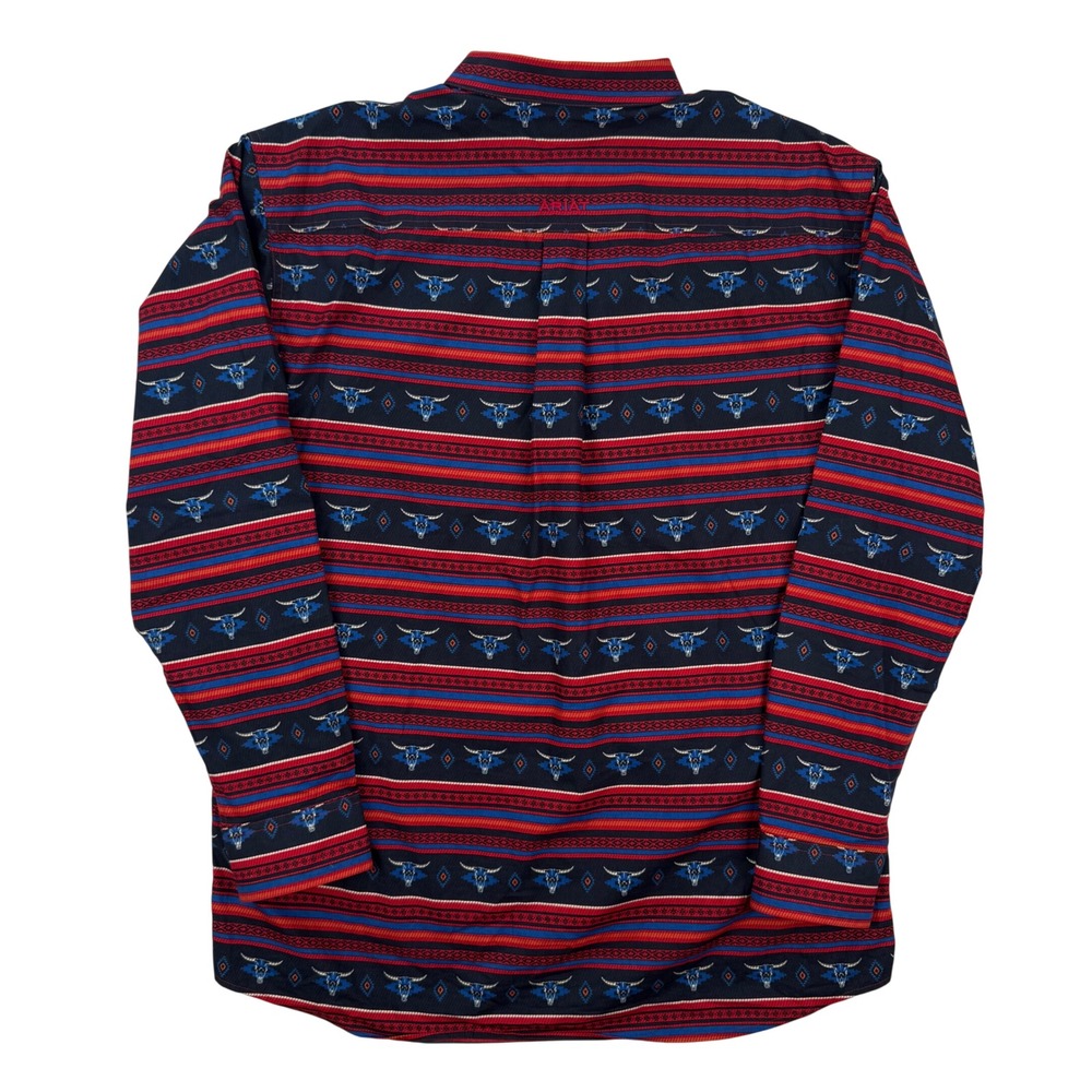 Ariat Mens Pike Classic Western Button Down Shirt Steer Skull Stripe Navy Red L - Picture 5 of 7